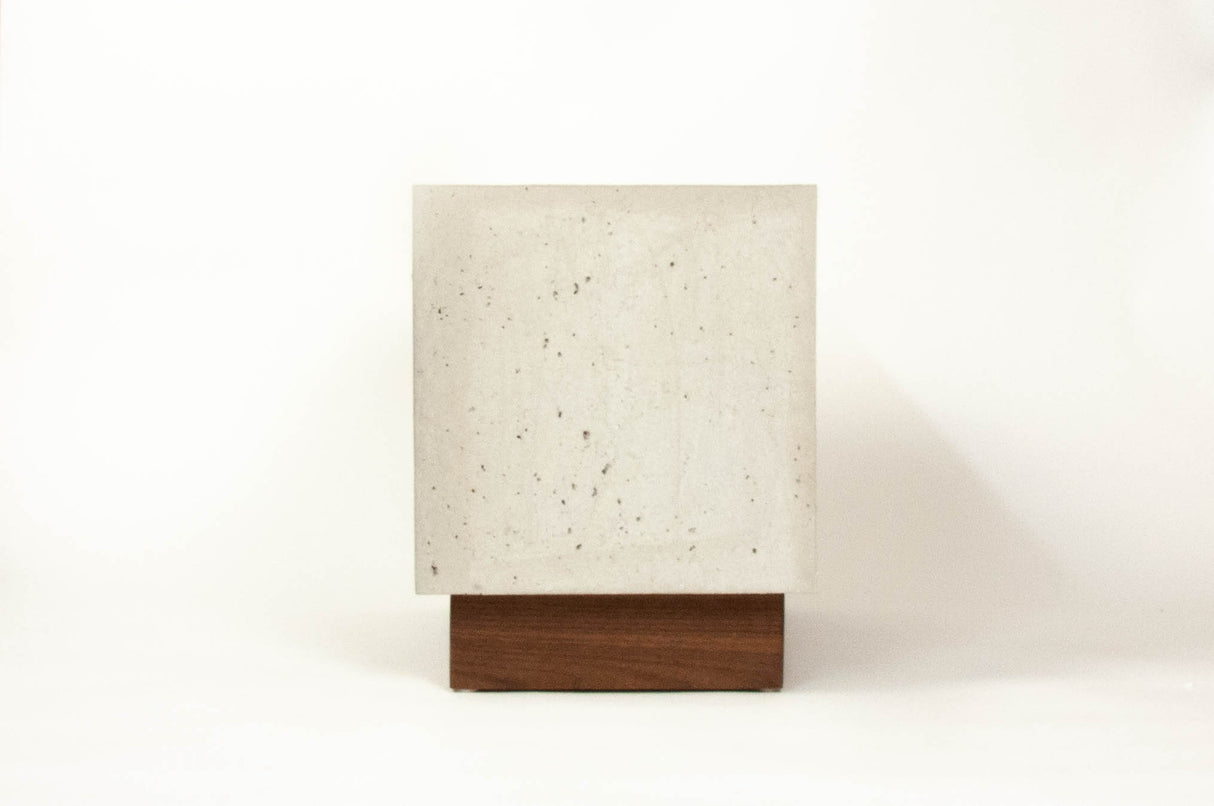 The Base - Concrete Cube & Solid Walnut Wood Base and Drawer Nightstand