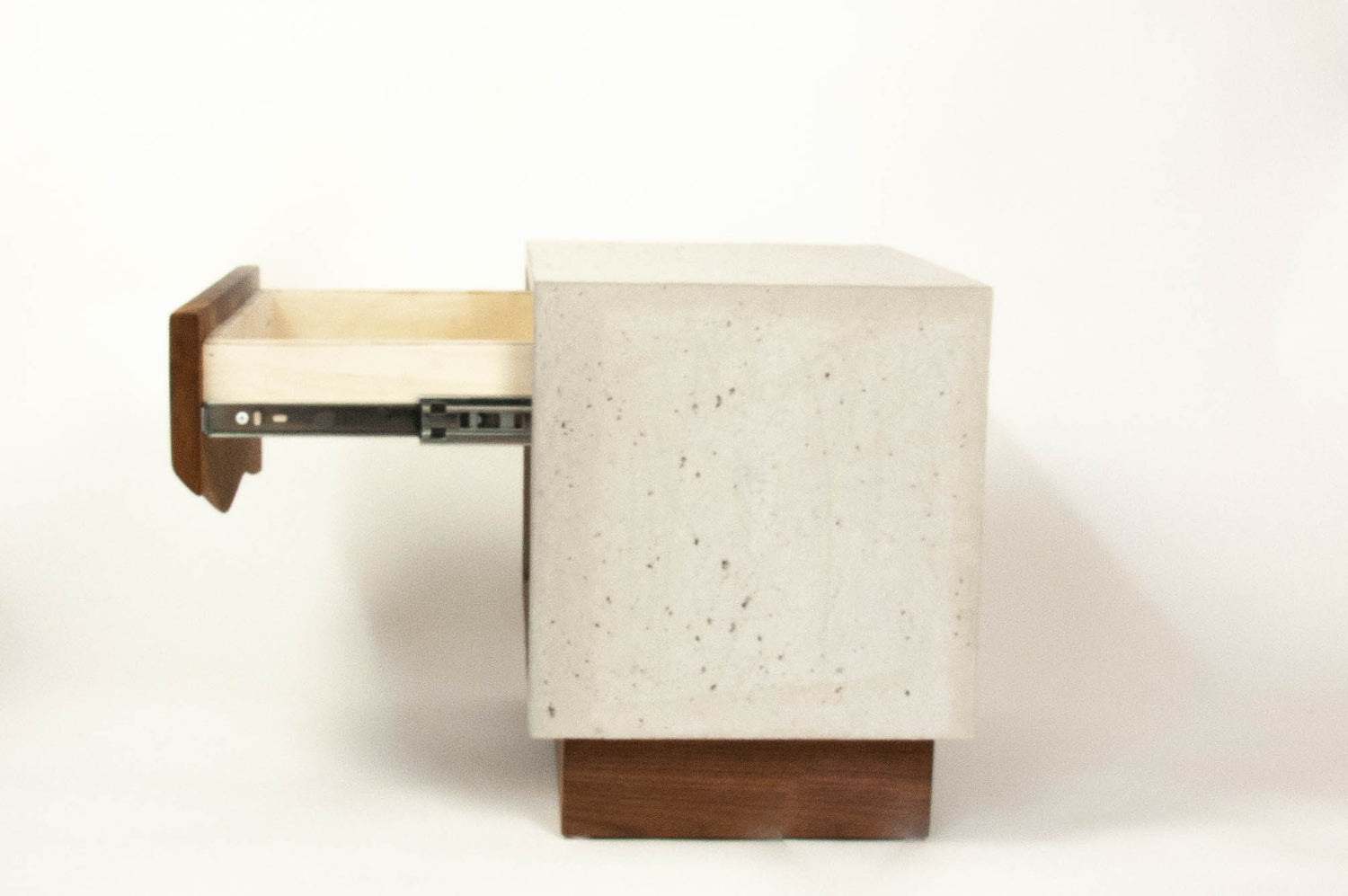 The Base - Concrete Cube & Solid Walnut Wood Base and Drawer Nightstand