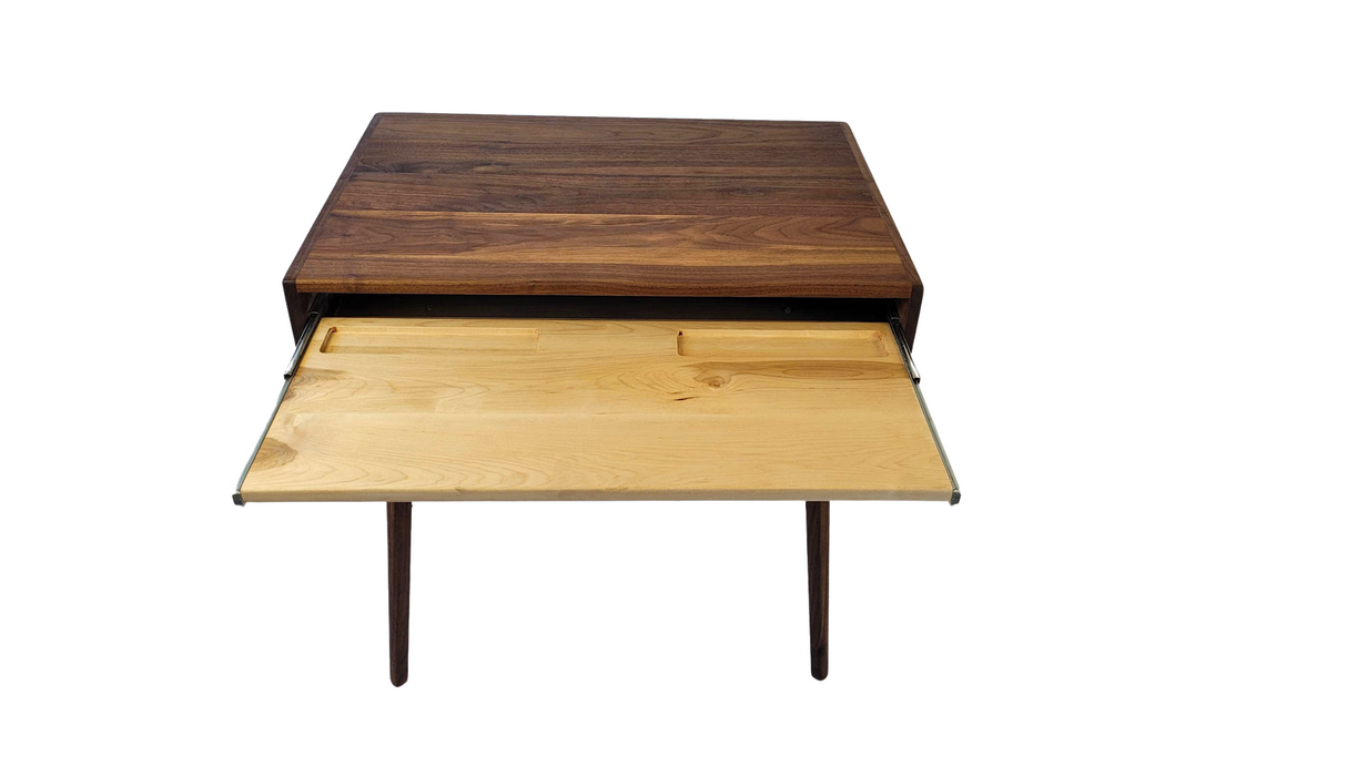 The Roland - Mid-century Modern Black Walnut Office Desk with Carved Keyboard Shelf