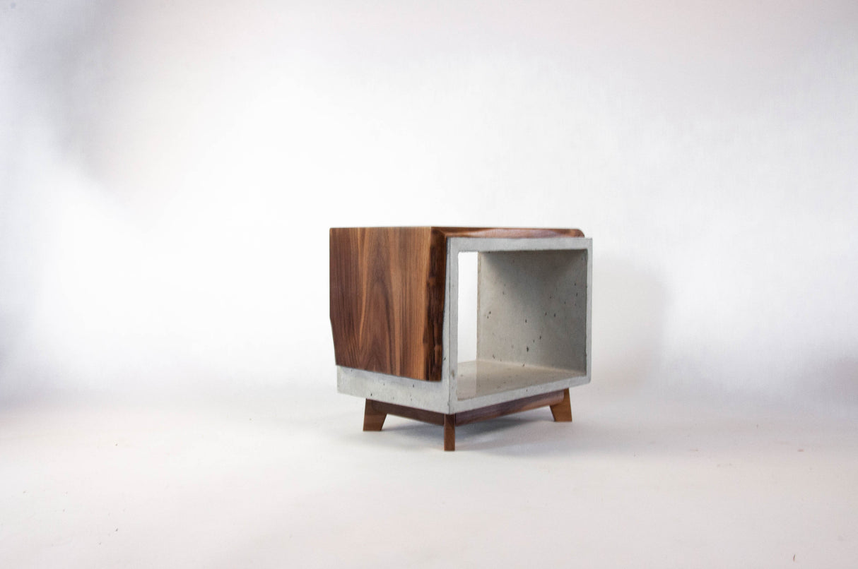 Live Edge Walnut & Concrete End Table with Short Legs