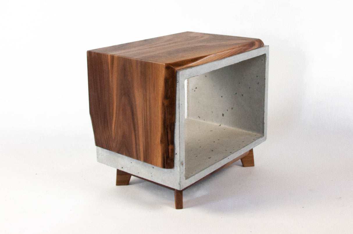 Live Edge Walnut & Concrete End Table with Short Legs