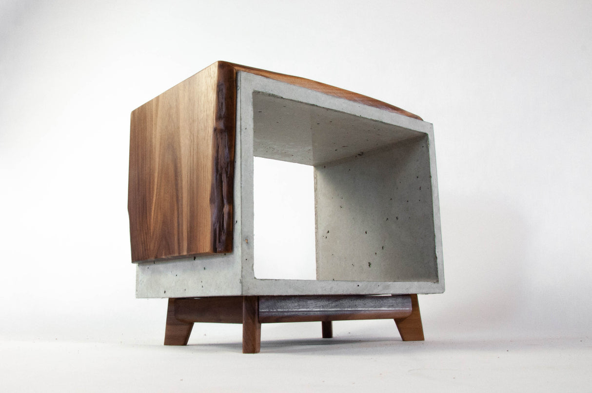 Live Edge Walnut & Concrete End Table with Short Legs