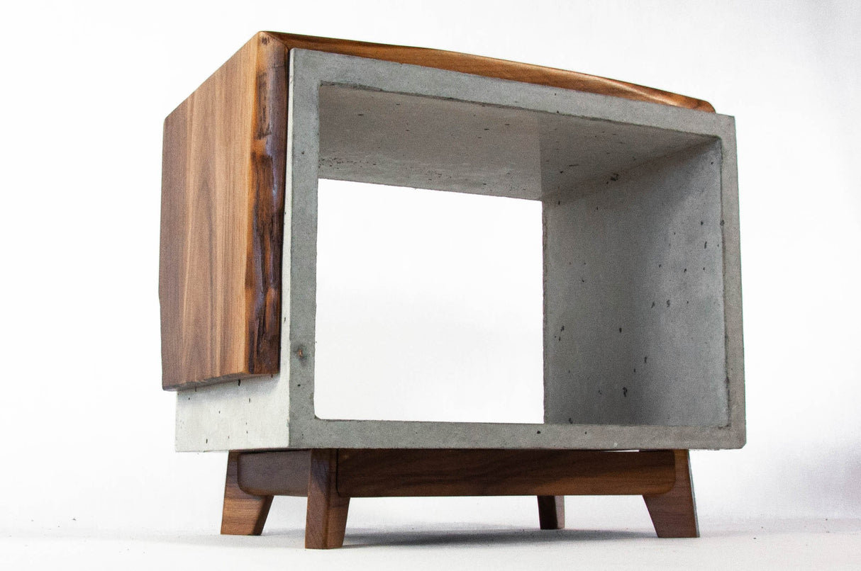 Live Edge Walnut & Concrete End Table with Short Legs