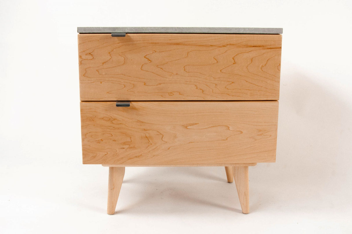 Marissa - Two Drawers Maple Wood & Concrete Top Nightstand