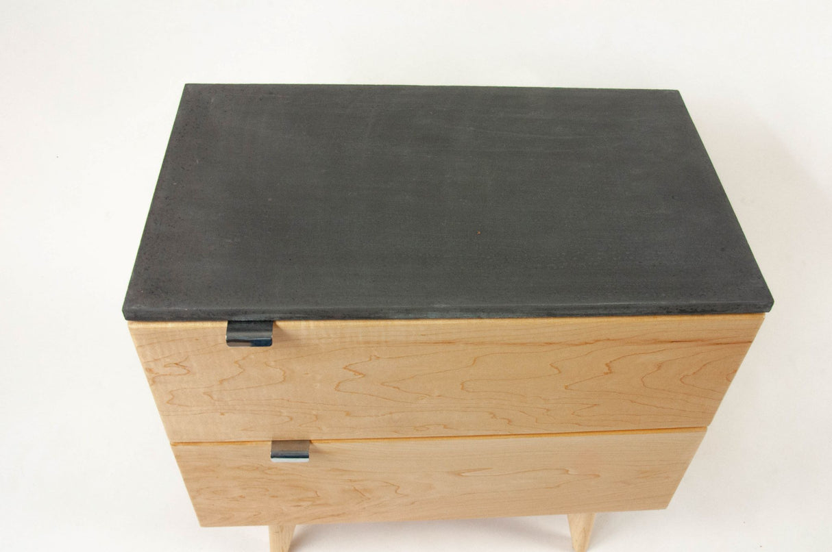 Marissa - Two Drawers Maple Wood & Concrete Top Nightstand