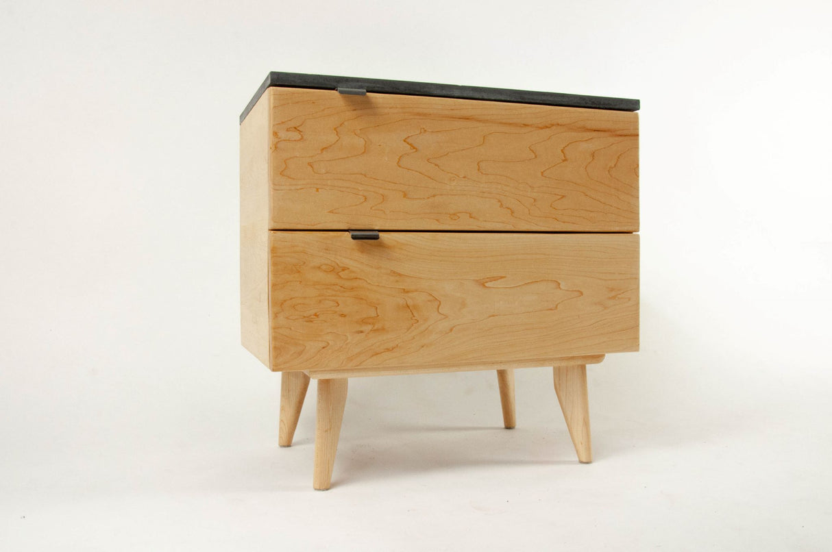 Marissa - Two Drawers Maple Wood & Concrete Top Nightstand
