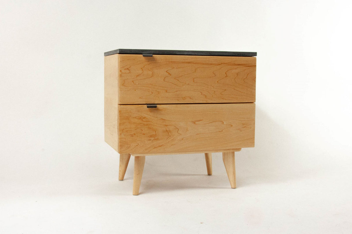 Marissa - Two Drawers Maple Wood & Concrete Top Nightstand