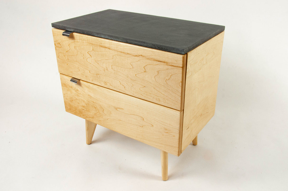 Marissa - Two Drawers Walnut & Concrete Top Nightstand