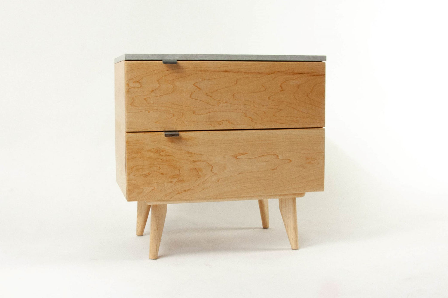 Marissa - Table de nuit à deux tiroirs en bois d'érable et plateau en béton