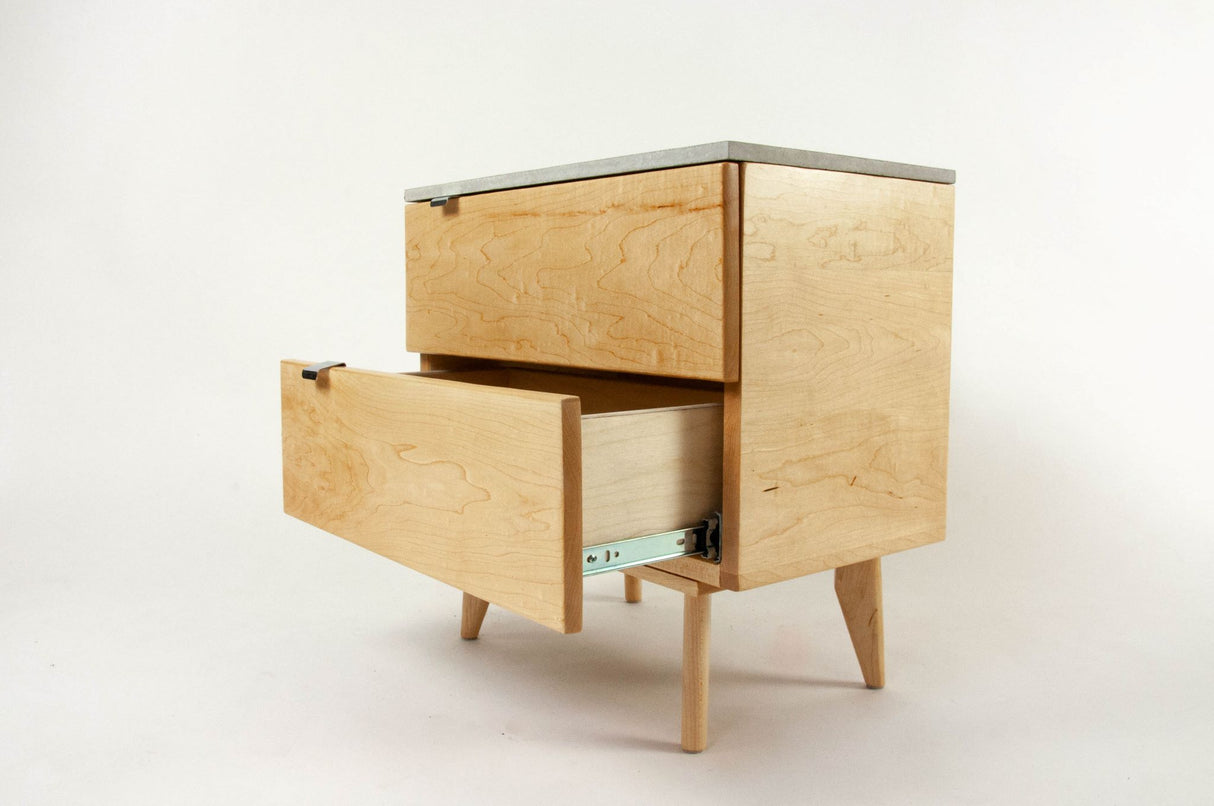 Marissa - Two Drawers Maple Wood & Concrete Top Nightstand