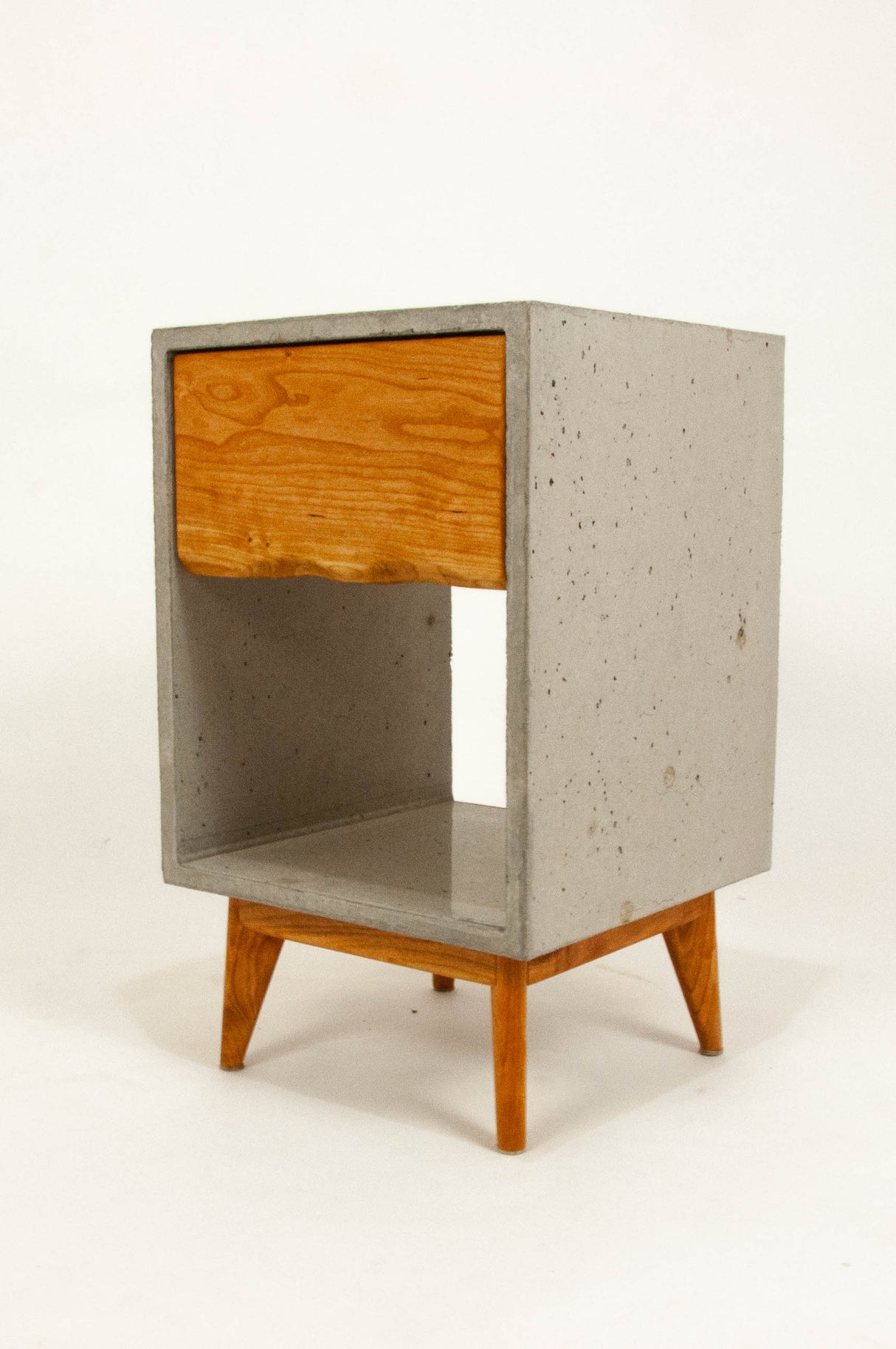 Classic -  Concrete and Live Edge Black Walnut Solid Wood Drawer Nightstand Side Table