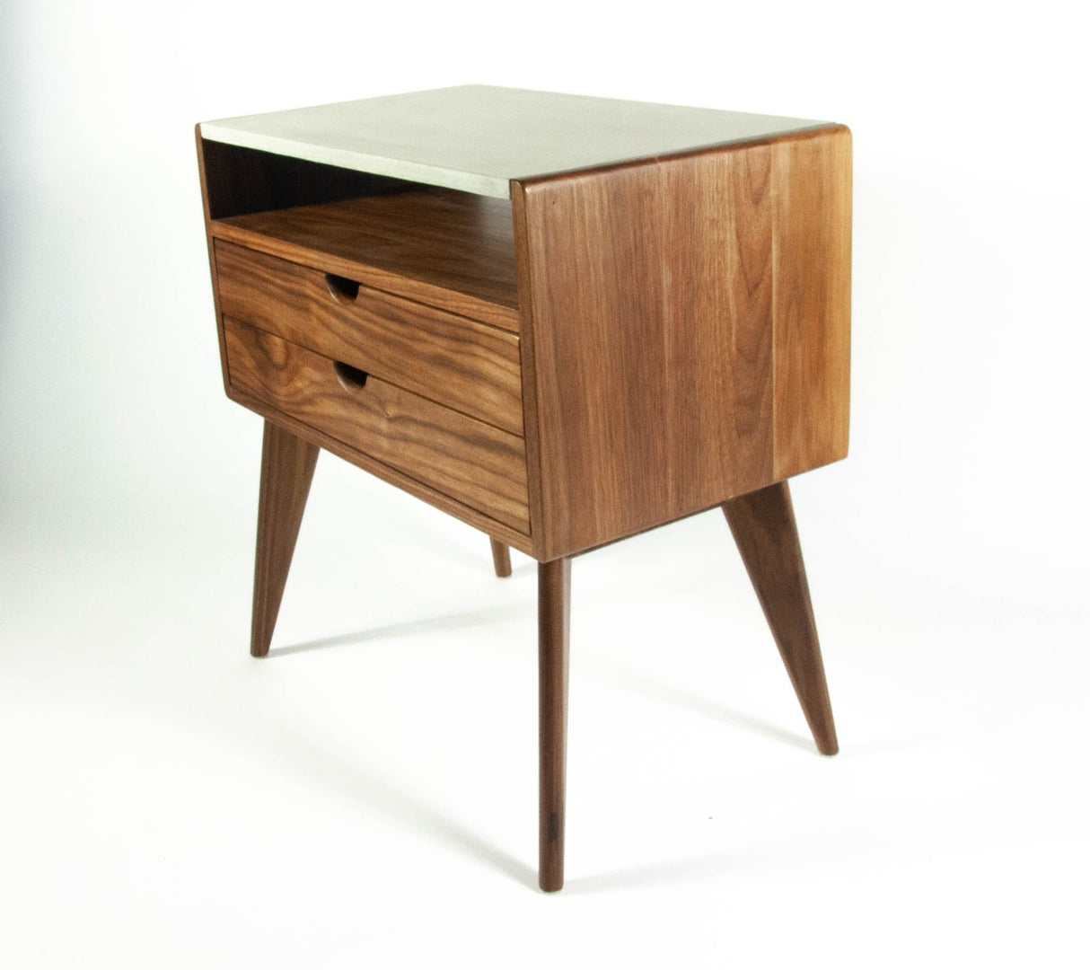 Black walnut & concrete top mid-century nightstand