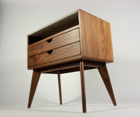 Black walnut & concrete top mid-century nightstand
