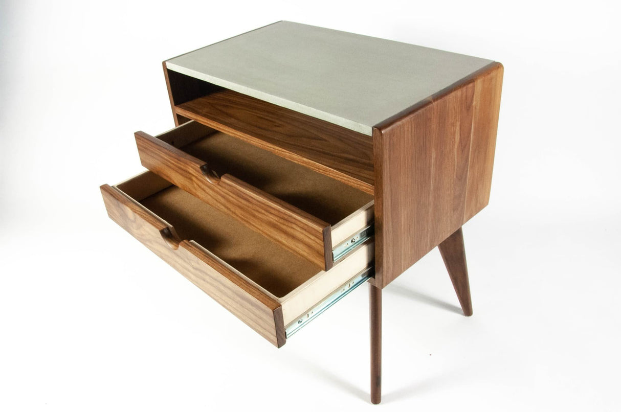 Black walnut & concrete top mid-century nightstand