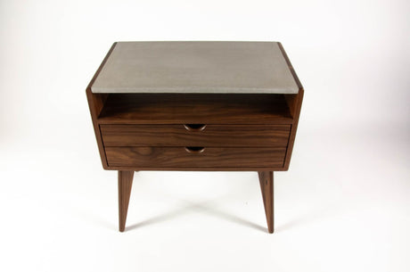 Black walnut & concrete top mid-century nightstand