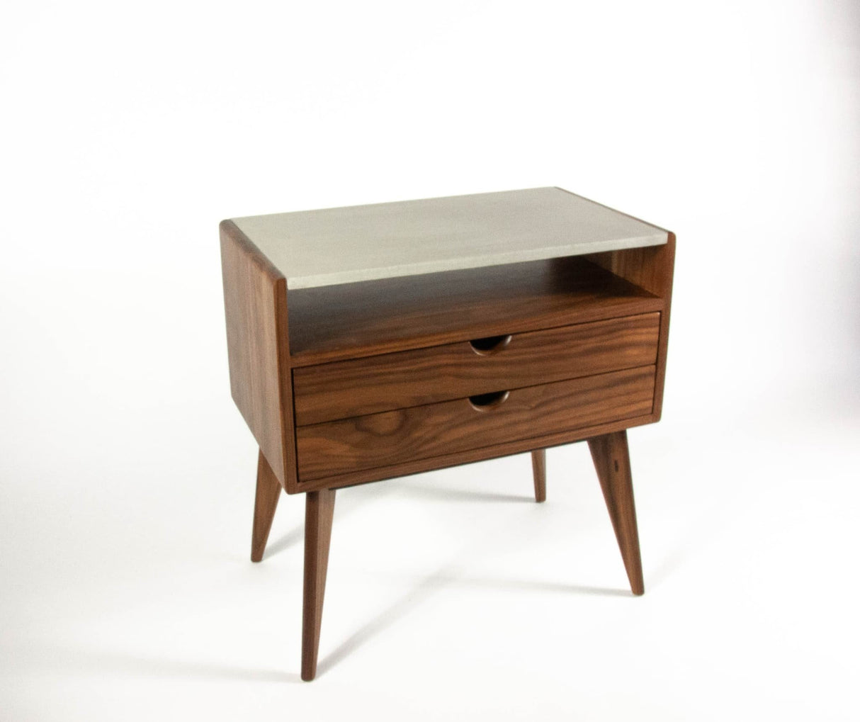 Black walnut & concrete top mid-century nightstand