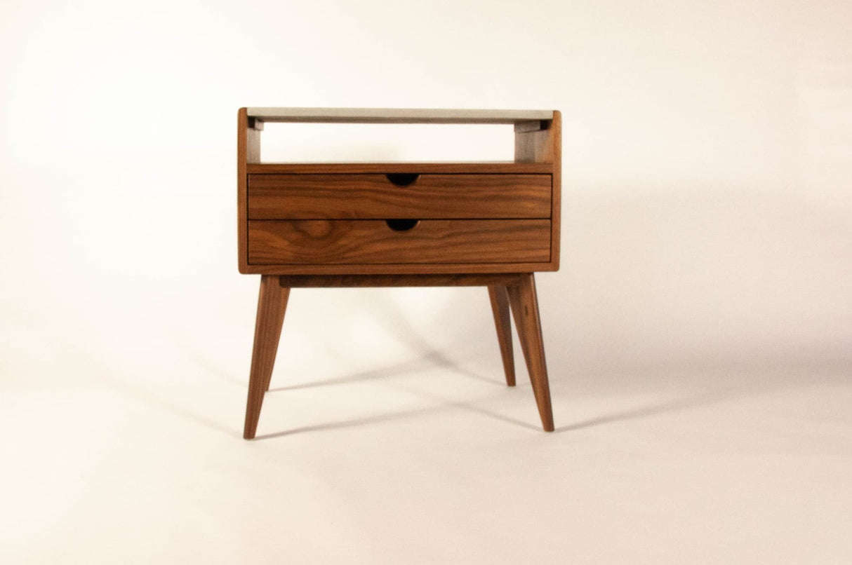 Black walnut & concrete top mid-century nightstand