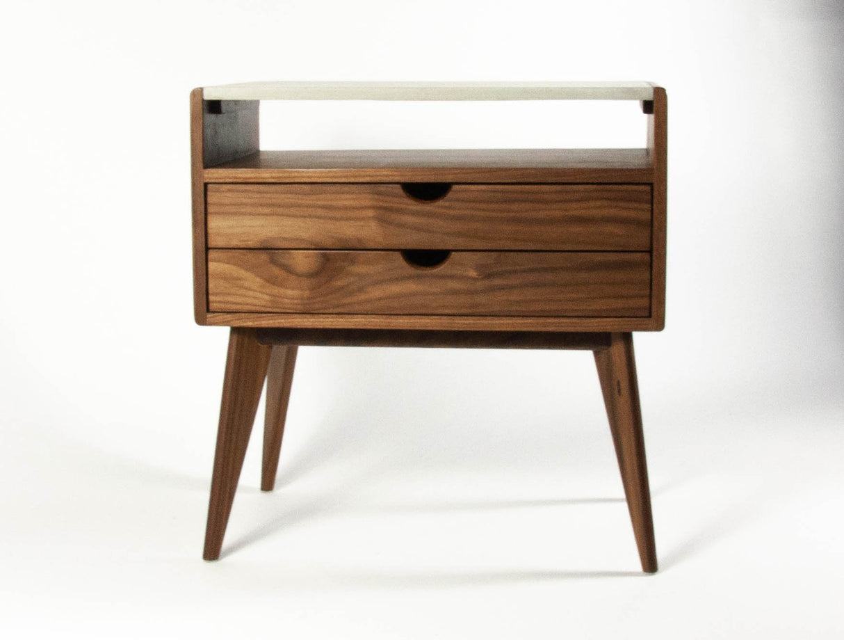 Black walnut concrete top mid-century nightstand