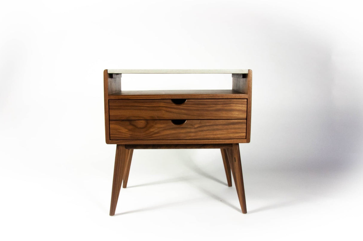 Black walnut & concrete top mid-century nightstand