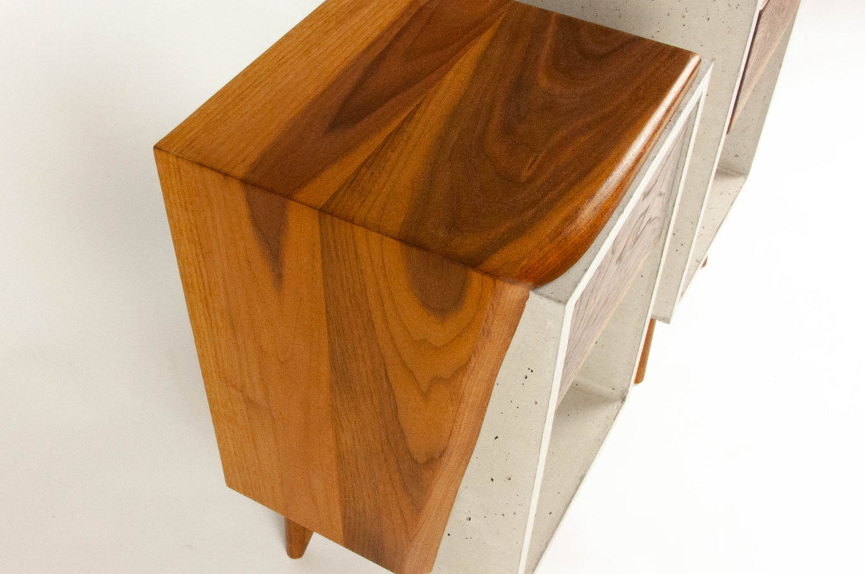 Classic Edge Light - Concrete Box & Live Edge Wood Top / Side Drawer Nightstand