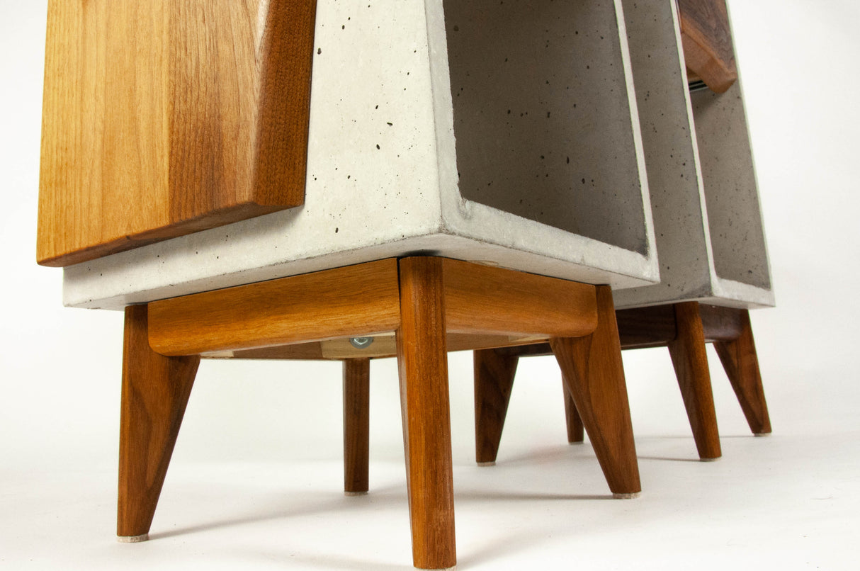 Classic Edge Light - Concrete Box & Live Edge Wood Top / Side Drawer Nightstand