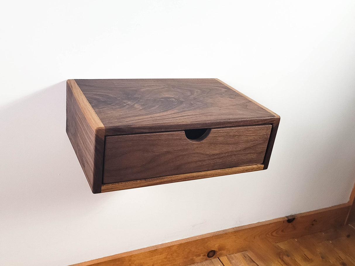 Cloud - Floating Wall Shelf Walnut with Drawer Nightstand