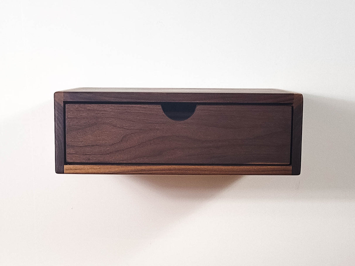 Cloud - Floating Wall Shelf Walnut with Drawer Nightstand