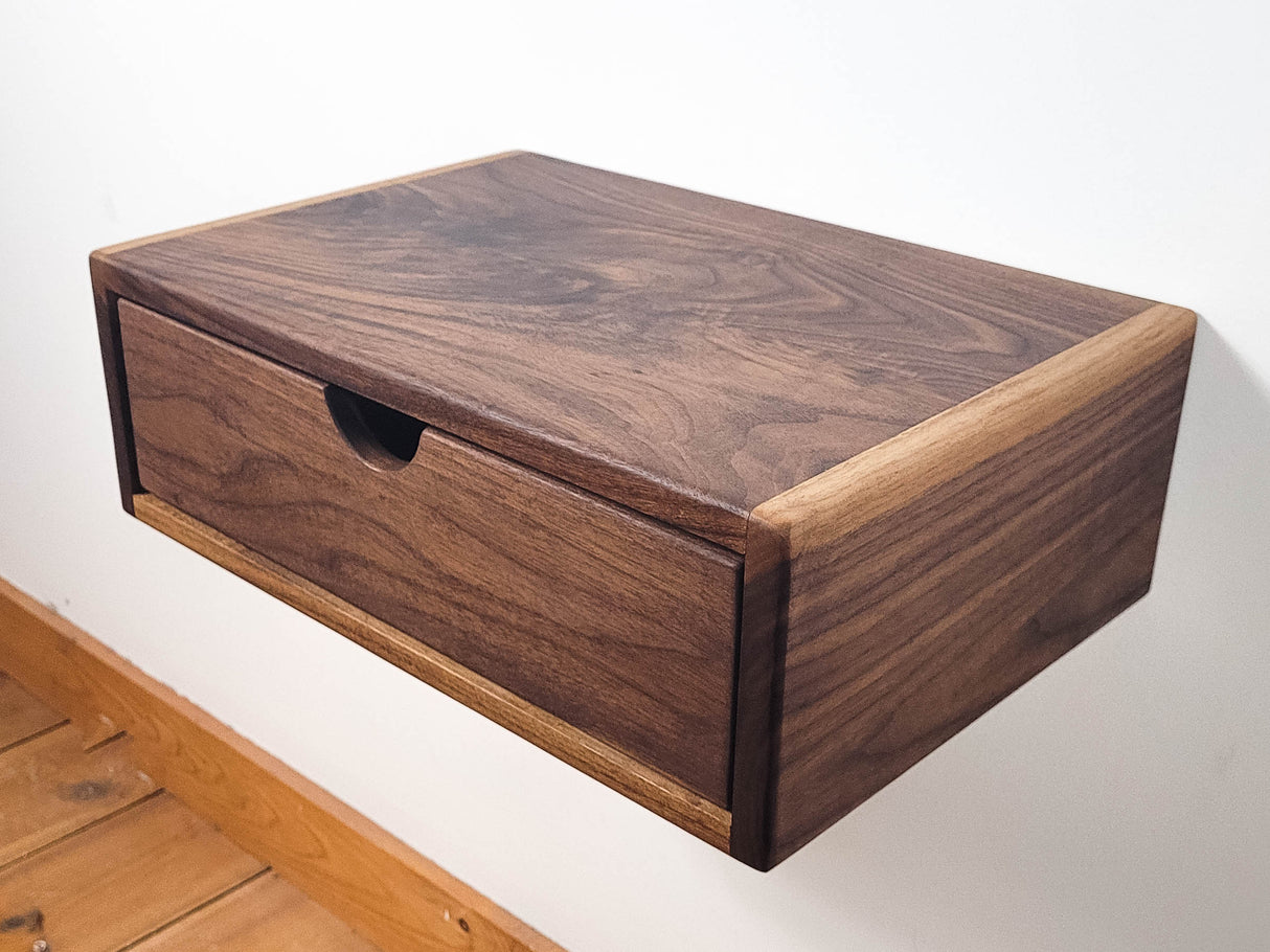 Cloud - Table de chevet flottante en noyer avec tiroir en noyer noir