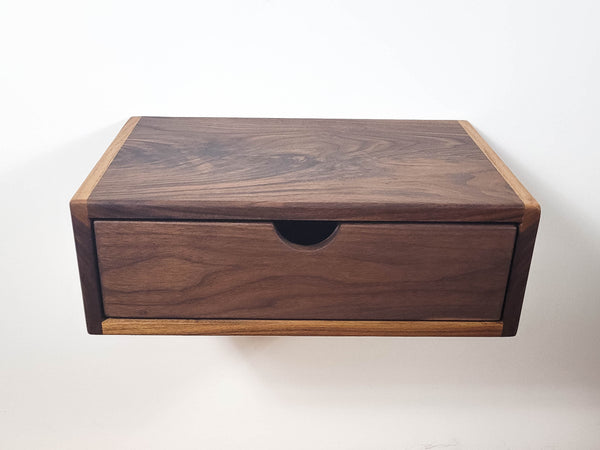 Solid Walnut Wood Floating Nightstand With Drawer / Walnut Wood