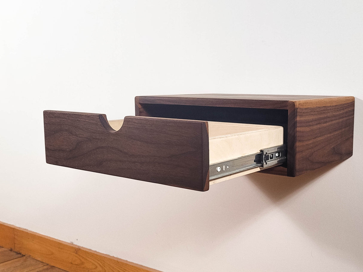 Cloud - Floating Wall Shelf Walnut with Drawer Nightstand