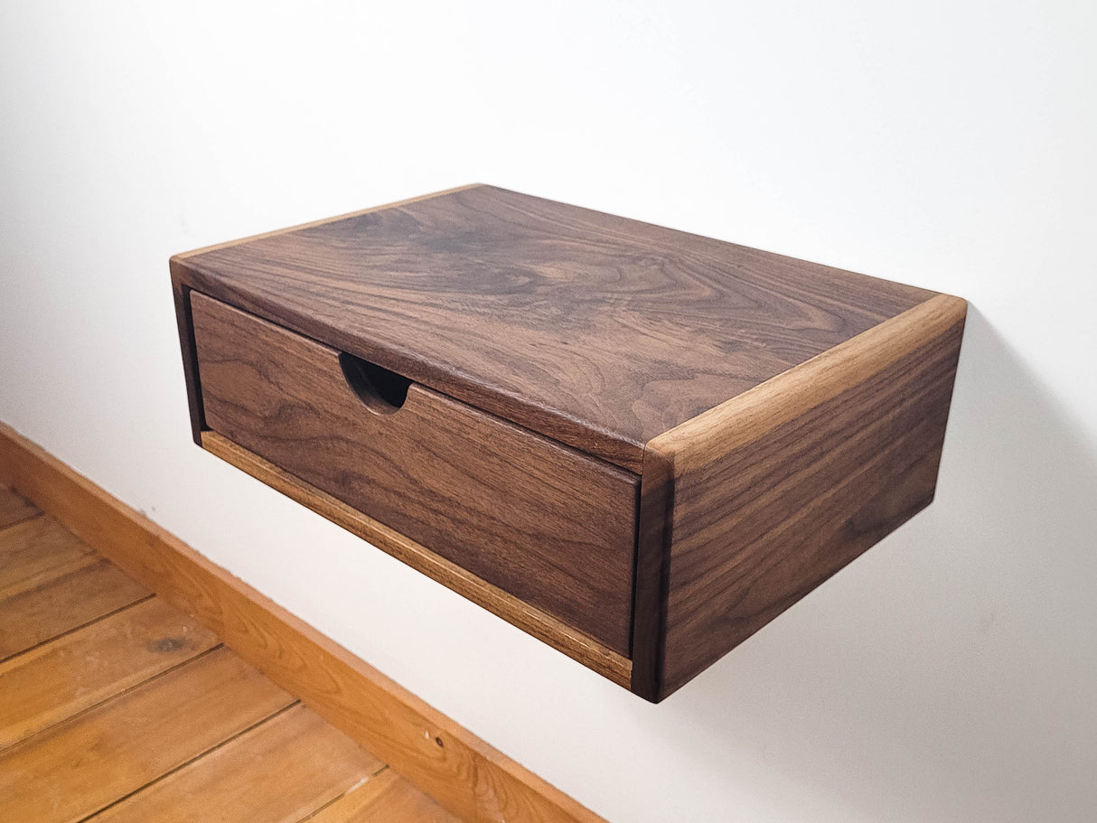 Cloud - Floating Wall Shelf Walnut with Drawer Nightstand