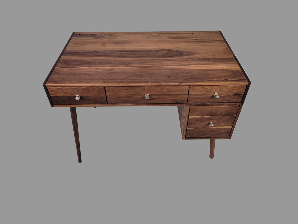 The Executive - Mid-century Modern All Black Walnut Office Desk with Versatile Storage Space