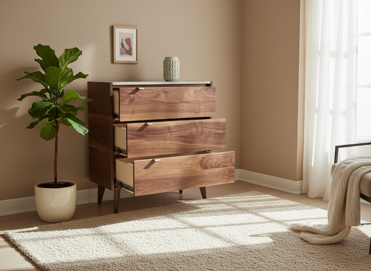 The Wilson - Mid-century Modern Dresser with concrete top