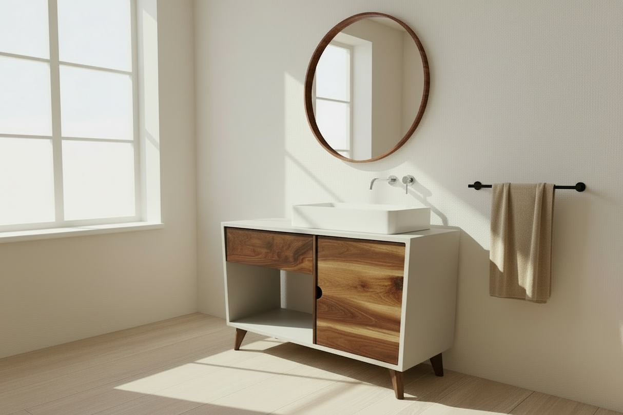 Concrete and Hard Wood Custom Bathroom Vanity