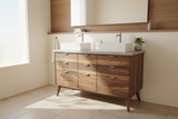 Hard Wood and Concrete Top Custom Double Sink Bathroom Vanity