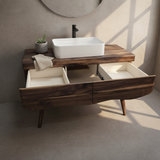 Concrete and Hard Wood Custom Bathroom Vanity with Wood Top and Drawers
