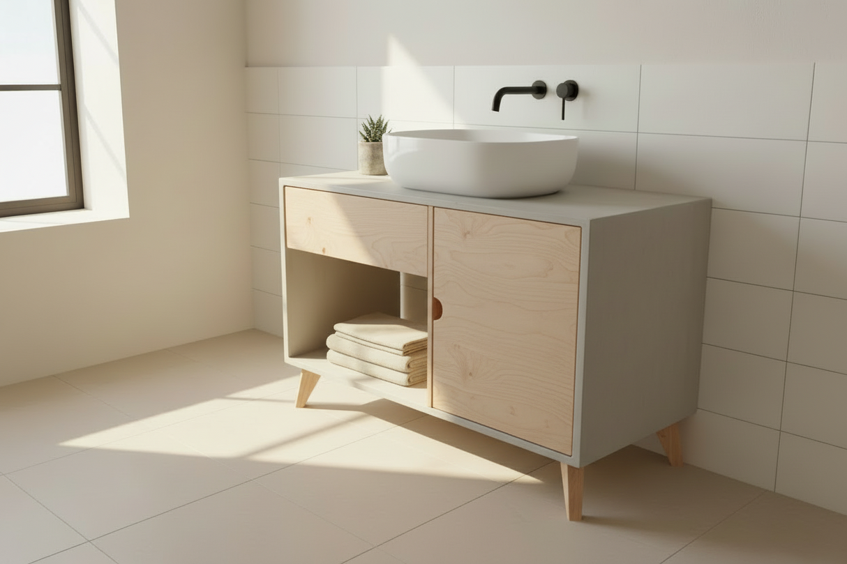 Concrete and Hard Wood Custom Bathroom Vanity