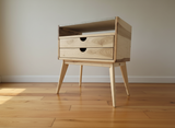Aby - Two Drawers Maple Wood & Concrete Top Mid-Century Bed Side Table Nightstand