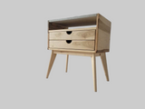 Aby - Two Drawers Maple Wood & Concrete Top Mid-Century Bed Side Table Nightstand