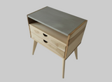 Aby - Two Drawers Maple Wood & Concrete Top Mid-Century Bed Side Table Nightstand