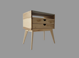 Aby - Two Drawers Maple Wood & Concrete Top Mid-Century Bed Side Table Nightstand