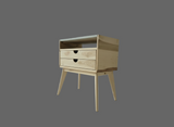 Aby - Two Drawers Maple Wood & Concrete Top Mid-Century Bed Side Table Nightstand