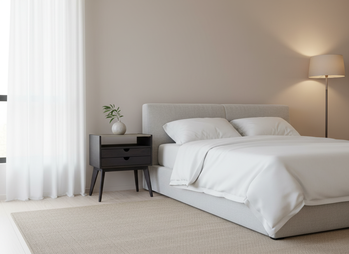 Aby - Two Drawers Maple Wood & Concrete Top Mid-Century Bed Side Table Nightstand