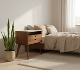 Aby - Two Drawers Maple Wood & Concrete Top Mid-Century Bed Side Table Nightstand