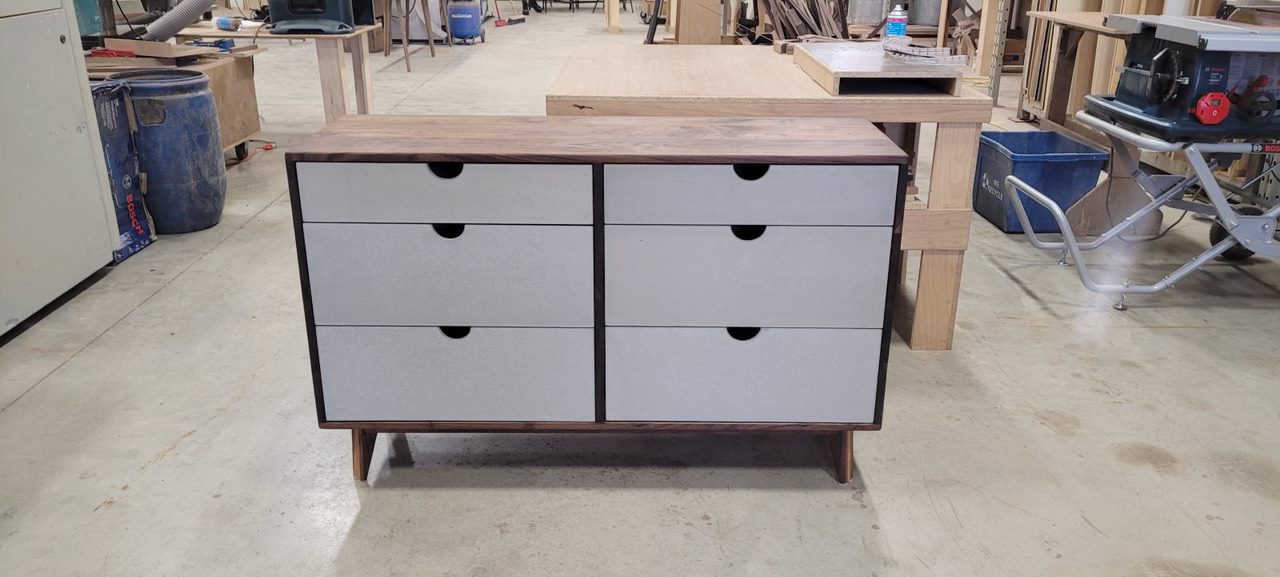 Theo - Mid-century Modern Black Walnut Dresser with Concrete Drawers