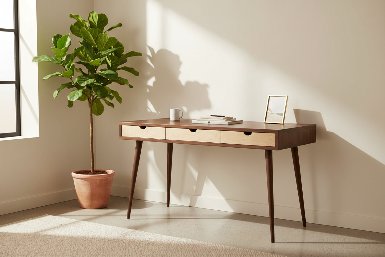 Black Walnut Office Desk with Maple Wood Drawers