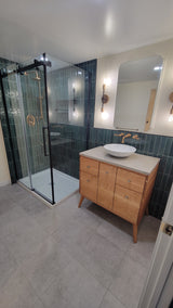 Personalizable Bathroom Vanity Concrete Walnut Solid Wood Drawers