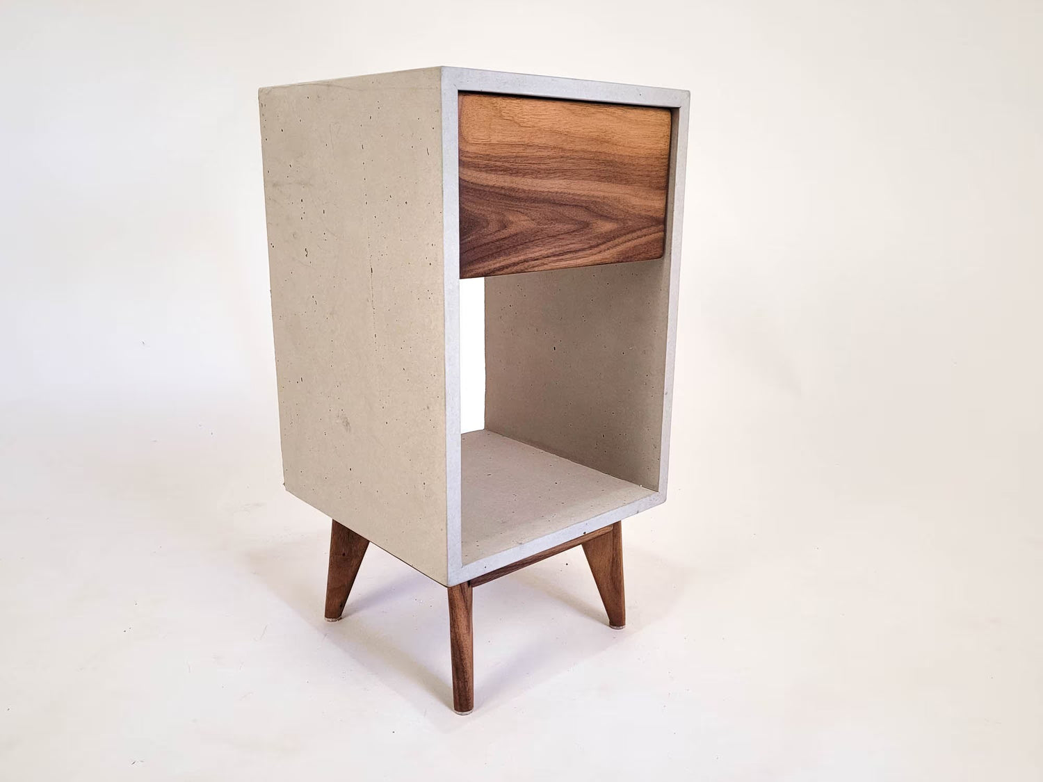 Classic Straight - Concrete Cube Straight Edge Solid Black Walnut Wood Drawer  Nightstand Bed Side Table