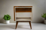 The Yin Yang - Concrete and Straight Edge Solid Wood Bed Side Table Nightstand with Drawer