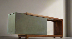 Mignun Grey - Dark Concrete & Wood Multimedia Console or TV Stand with Hidden Drawer